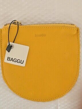 BAGGU Yellow Leather Zip Pouch